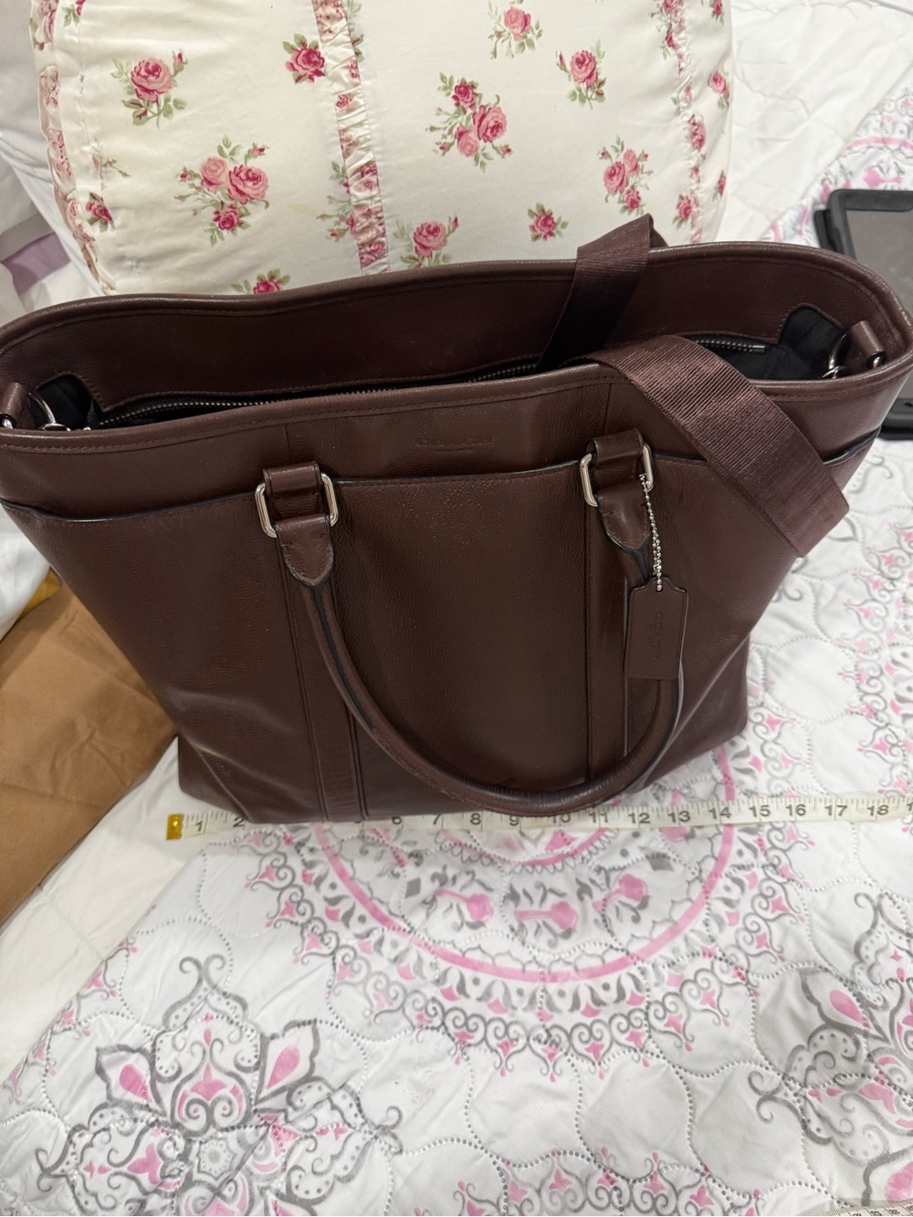 Coach Brown Leather Laptop Tote with Shoulder Strap